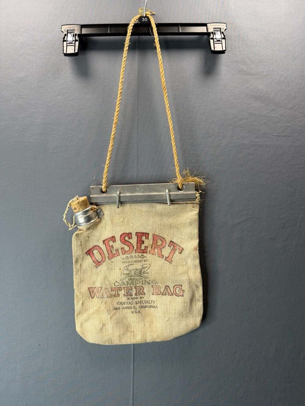 DESERT CAMPING CANVAS WATER BAG Vintage Authentic Scotland Fibers California
